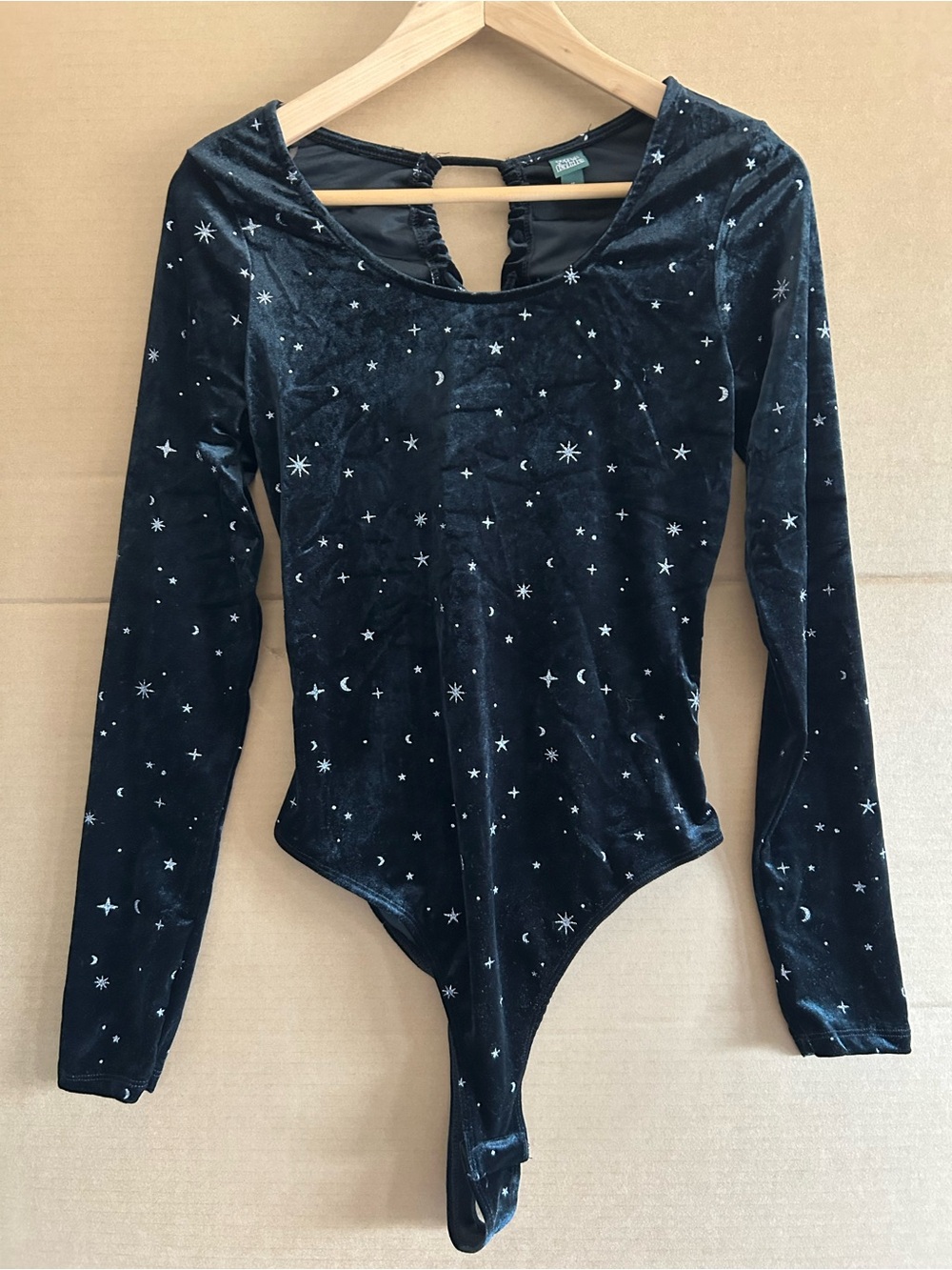 wild fable Velvet Celestial Bodysuit Whimsigoth Black Medium Star & Moon silver